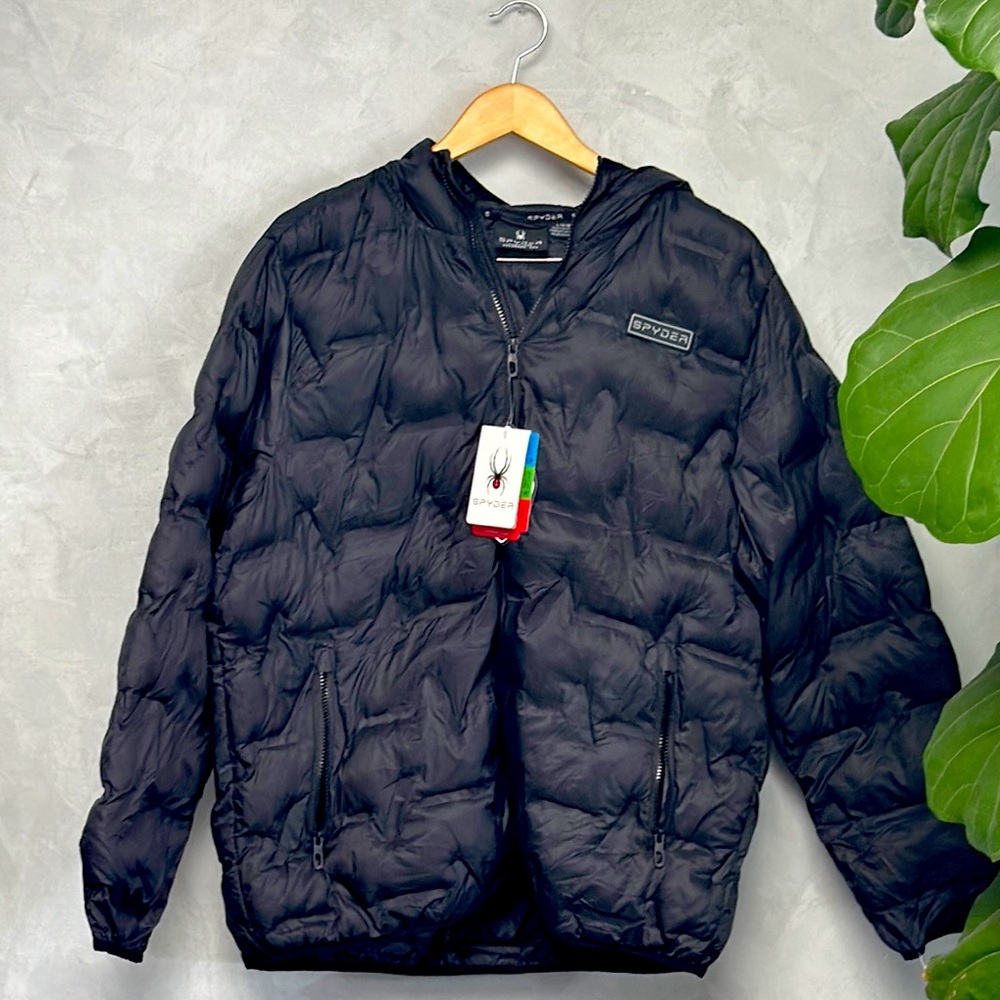 NWT Spyder Men's Black Hooded Packable Jacket,Size L